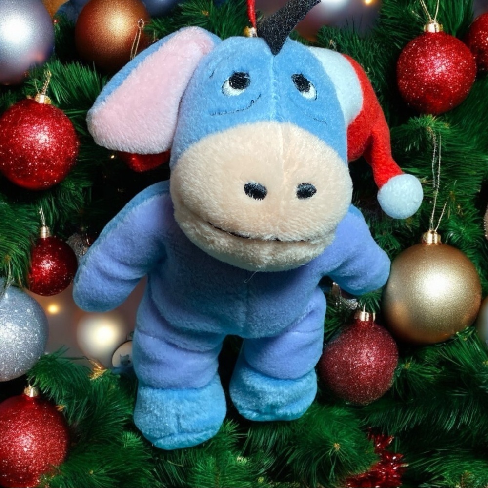 VTG Disney EEYORE Winnie the Pooh and friends Plush Ornament red hat 5”
